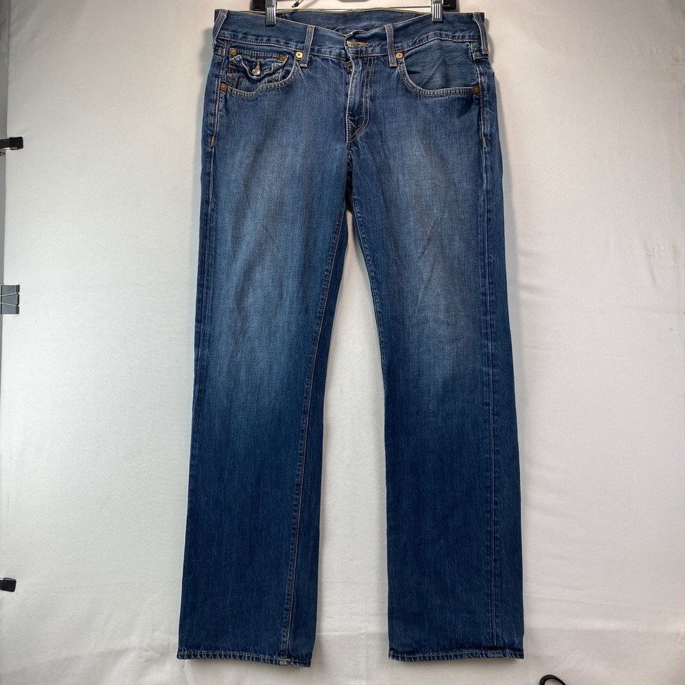 VTG Y2K True Religion Straight Leg Jeans Mens 34 Blue Denim Made in USA 0461